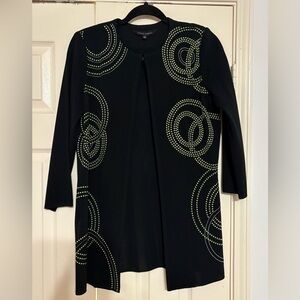 Ming Wang Long Black Cardigan with Circular Accents